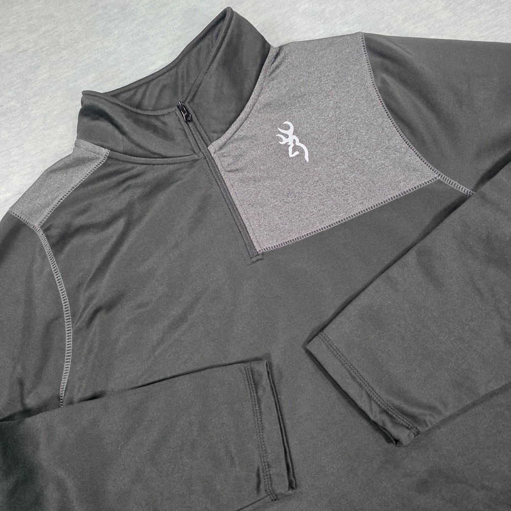 Browning Mens Quarter Zip Fleece Pullover Black Gray Buckmark Logo Size Large